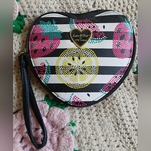 Betsey Johnson Heart Shaped Coin Purse With Fruit Designs